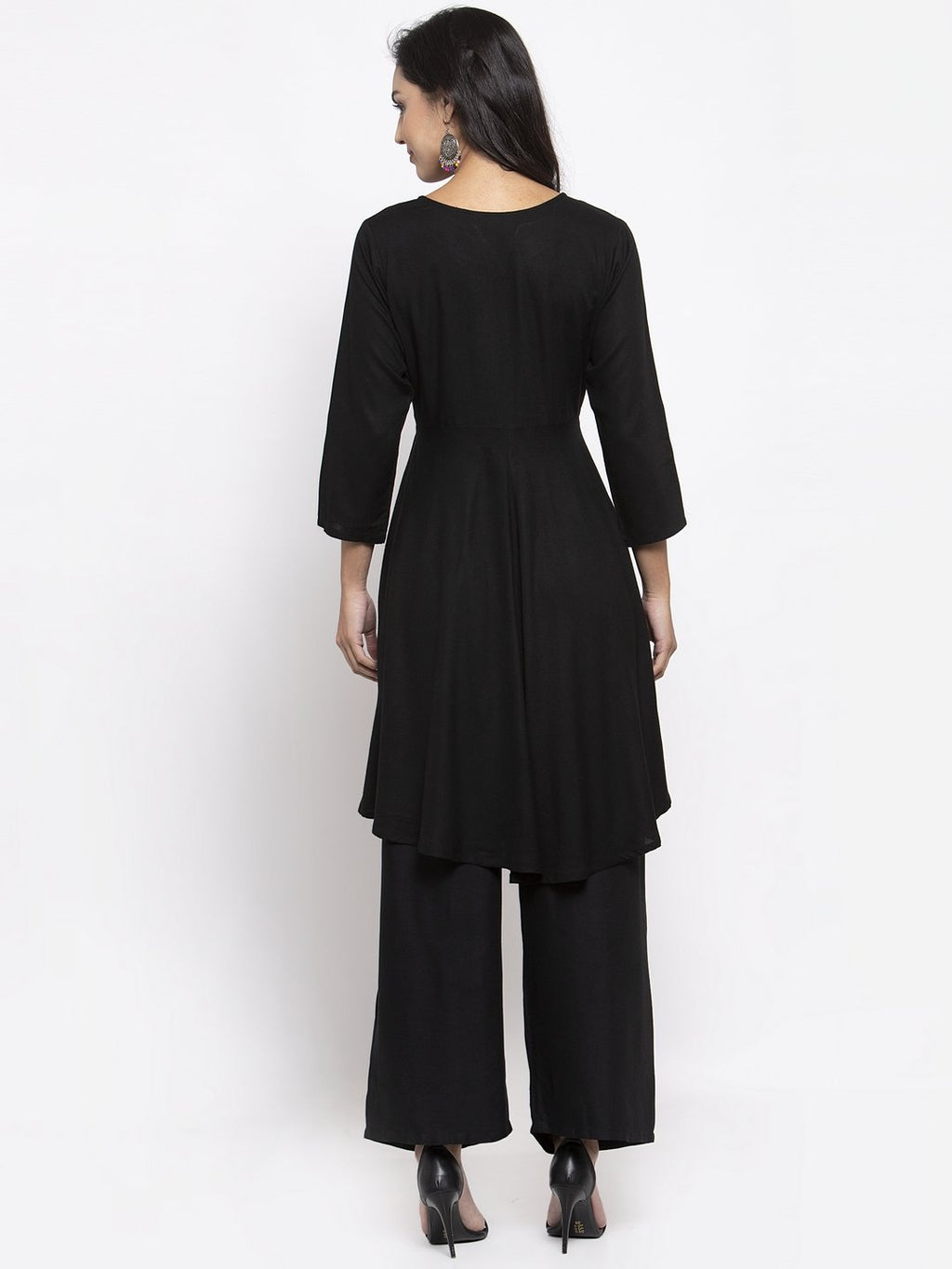 Jompers Women Black & Red Solid Kurta with Palazzos & Printed Dupatta | Grocsy