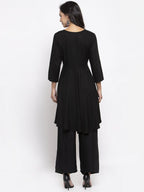 Jompers Women Black & Red Solid Kurta with Palazzos & Printed Dupatta | Grocsy