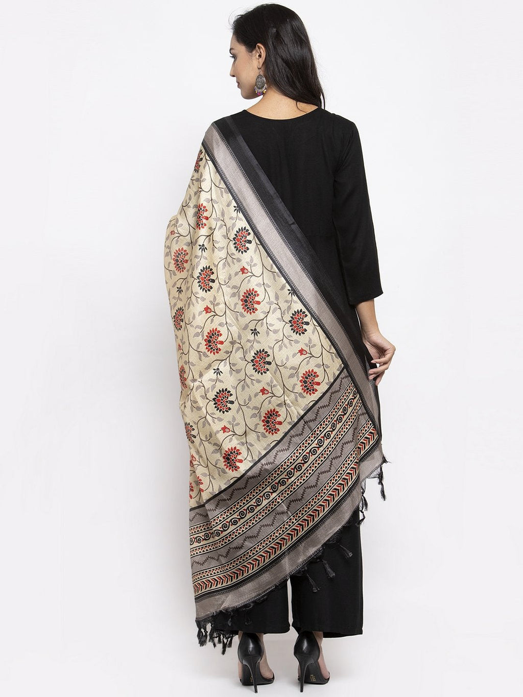 Jompers Women Black & Red Solid Kurta with Palazzos & Beige-Red Printed Dupatta | Grocsy