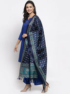 Jompers Women Royal-Blue Solid Kurta with Palazzos & Blue Art-Silk Printed Dupatta | Grocsy