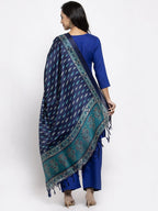 Jompers Women Royal-Blue Solid Kurta with Palazzos & Blue Art-Silk Printed Dupatta | Grocsy