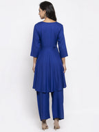 Jompers Women Royal-Blue Solid Kurta with Palazzos & Blue Art-Silk Printed Dupatta | Grocsy