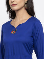Jompers Women Royal-Blue Solid Kurta with Palazzos & Blue Art-Silk Printed Dupatta | Grocsy