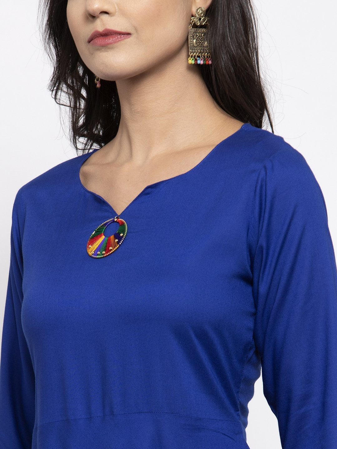 Jompers Women Royal-Blue Solid Kurta with Palazzos & Blue Art-Silk Printed Dupatta | Grocsy