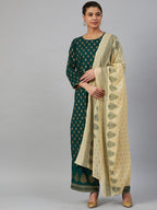 Jompers Women Green & Golden Printed Kurta with Palazzos & Dupatta | Grocsy