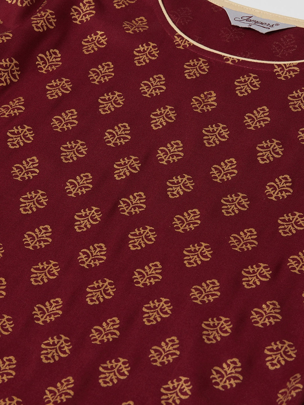 Jompers Women Maroon & Golden Printed Kurta with Palazzos & Dupatta | Grocsy