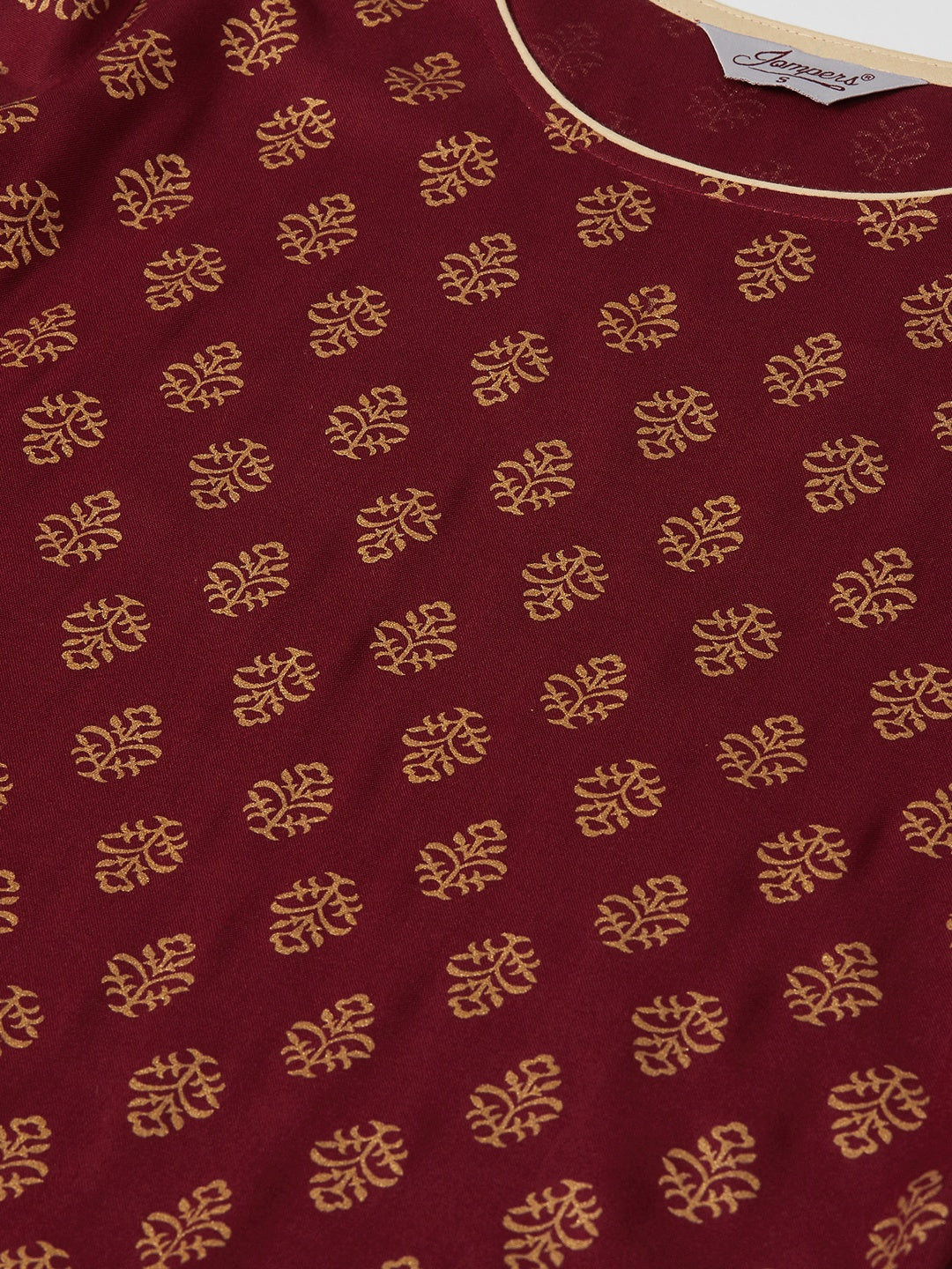 Jompers Women Maroon & Golden Printed Kurta with Palazzos & Dupatta | Grocsy