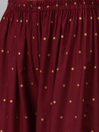 Jompers Women Maroon & Golden Printed Kurta with Palazzos & Dupatta | Grocsy