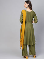 Jompers Women Olive Green Solid Kurta with Palazzos & Dupatta | Grocsy