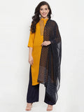 Jompers Women's Mustard Yellow & Navy Blue Embroidered Kurta with Palazzos & Dupatta | Grocsy