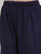 Jompers Women's Mustard Yellow & Navy Blue Embroidered Kurta with Palazzos & Dupatta | Grocsy