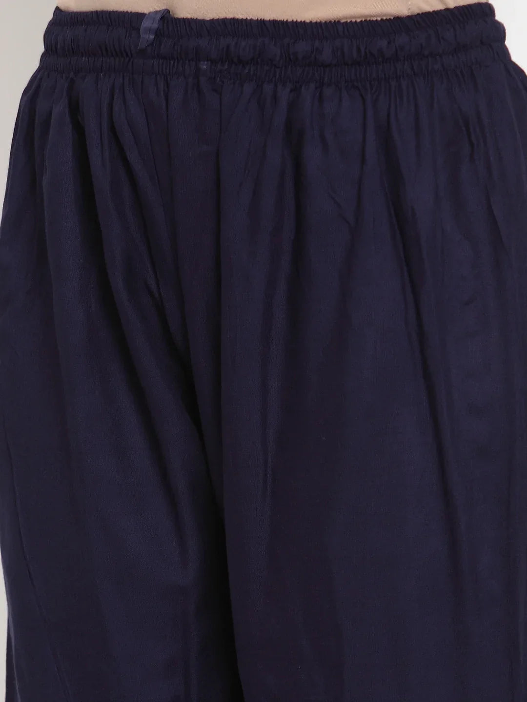 Jompers Women's Mustard Yellow & Navy Blue Embroidered Kurta with Palazzos & Dupatta | Grocsy