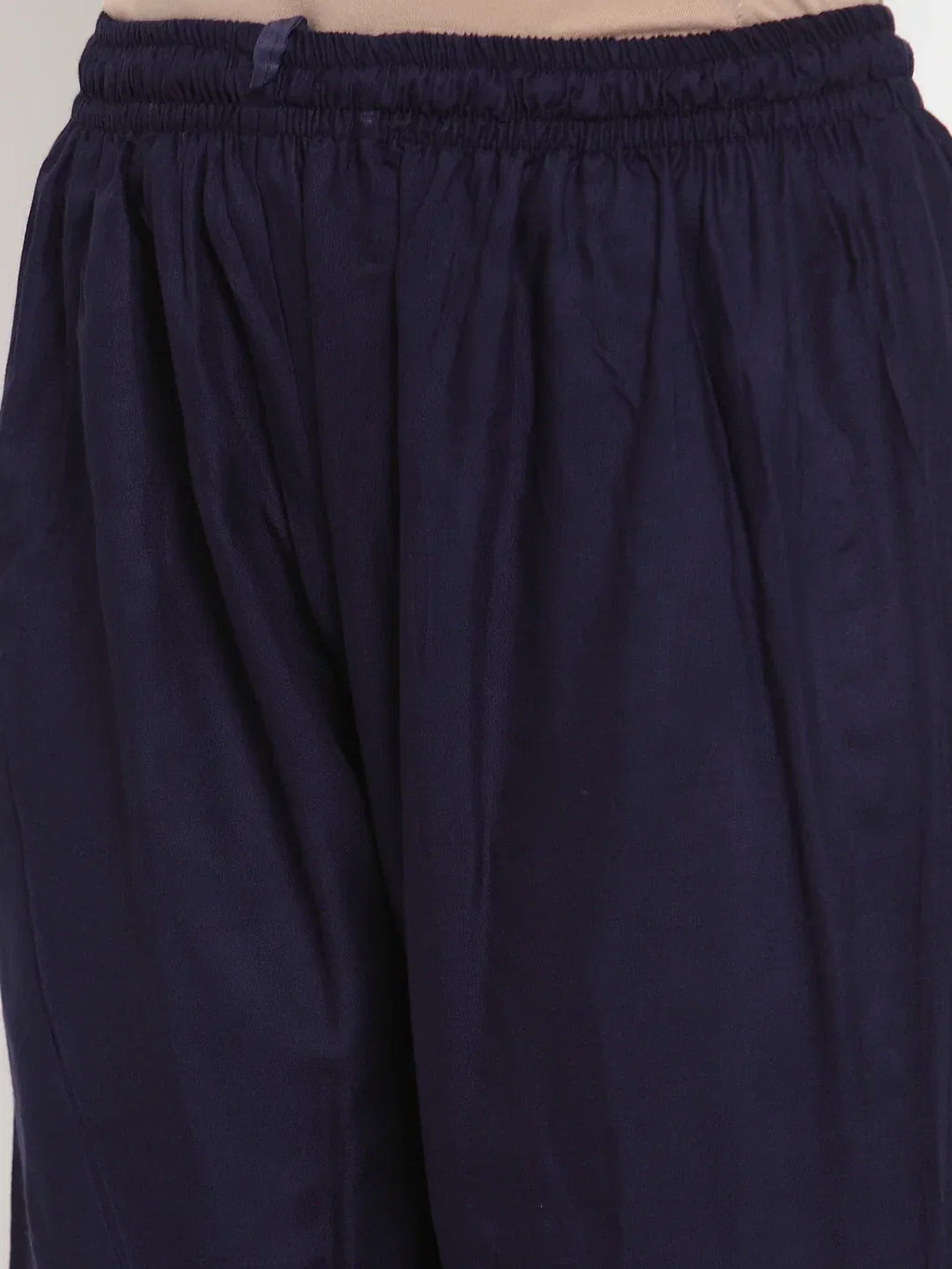 Jompers Women's Mustard Peach & Navy Blue Embroidered Kurta with Palazzos & Dupatta | Grocsy