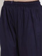 Jompers Women's Mustard Peach & Navy Blue Embroidered Kurta with Palazzos & Dupatta | Grocsy