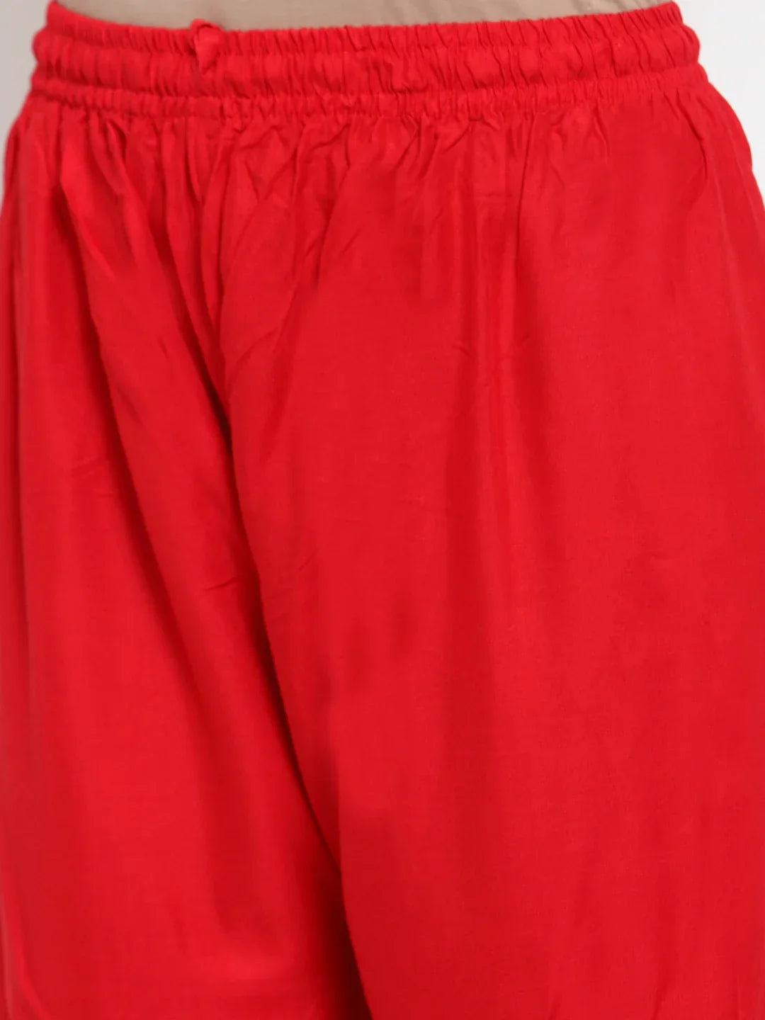 Jompers Women's Mustard Yellow & Red Embroidered Kurta with Palazzos & Dupatta | Grocsy