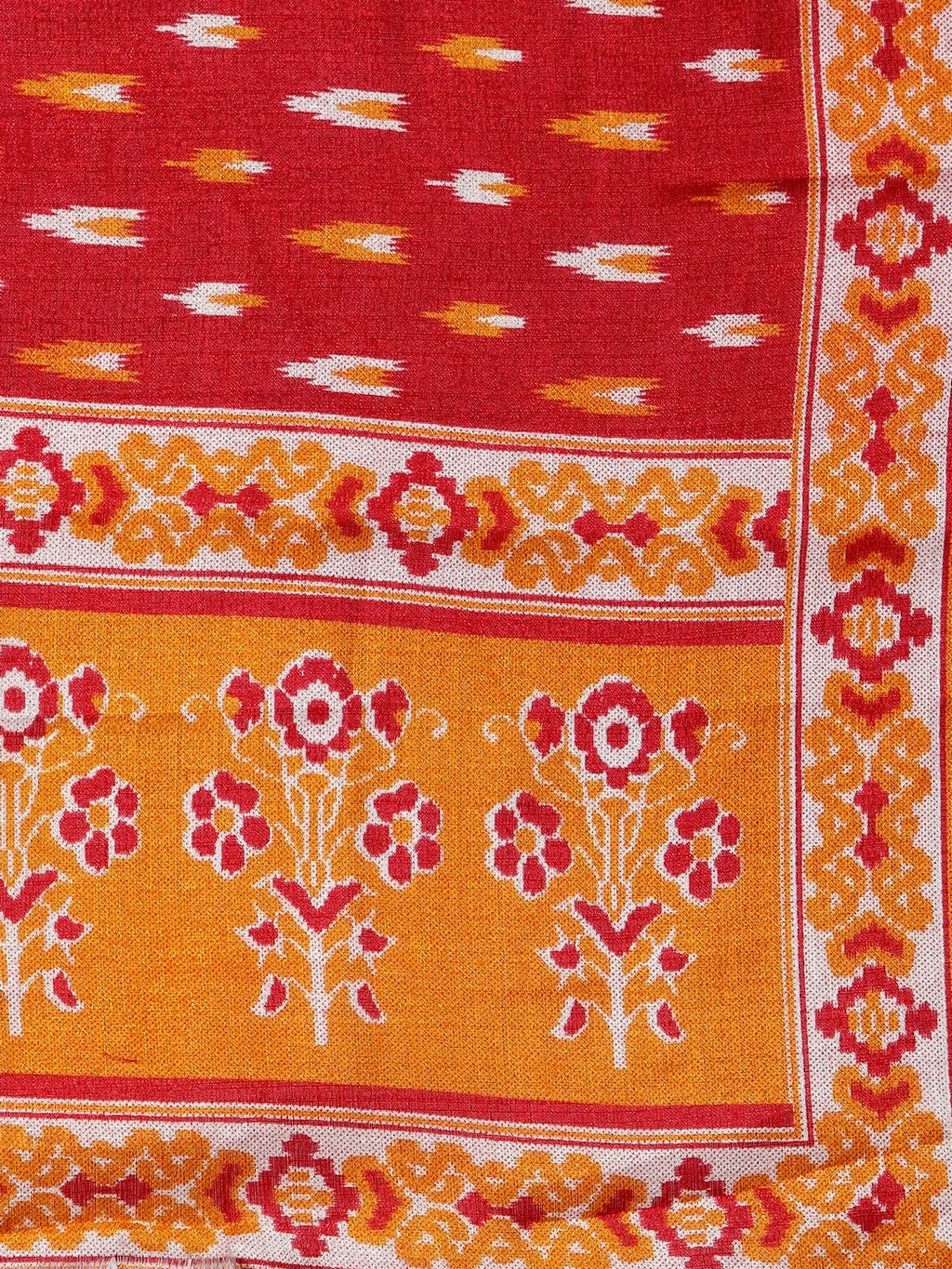Jompers Women's Mustard Yellow & Red Embroidered Kurta with Palazzos & Dupatta | Grocsy