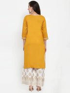 Jompers Women's Mustard Yellow & Off-White Embroidered Kurta with Palazzos | Grocsy