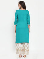 Jompers Women's Rama Green & Off-White Embroidered Kurta with Palazzos | Grocsy