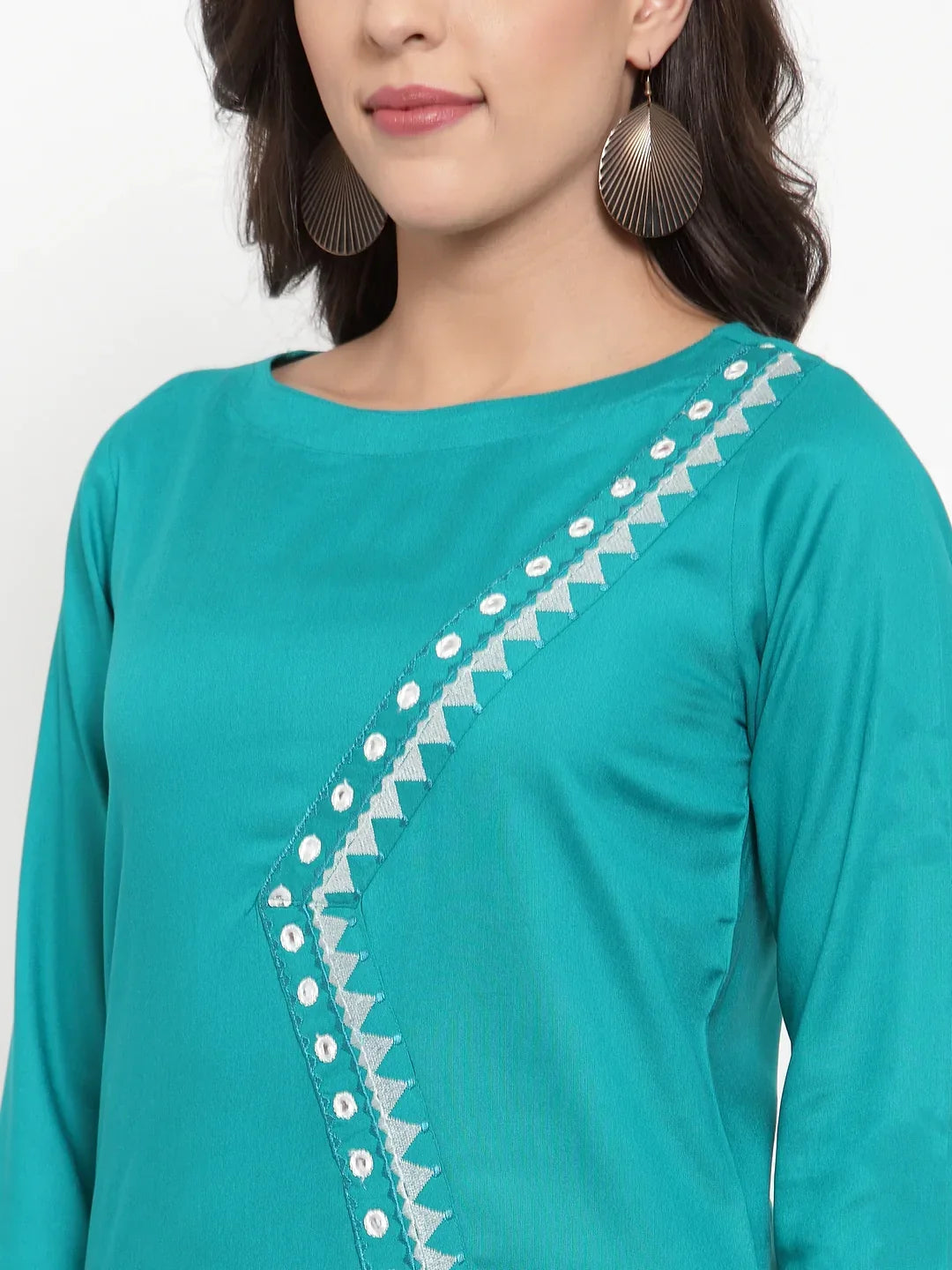 Jompers Women's Rama Green & Off-White Embroidered Kurta with Palazzos | Grocsy
