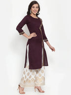 Jompers Women's Purple Embroidered Kurta with Palazzos | Grocsy