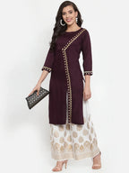 Jompers Women's Purple Embroidered Kurta with Palazzos | Grocsy