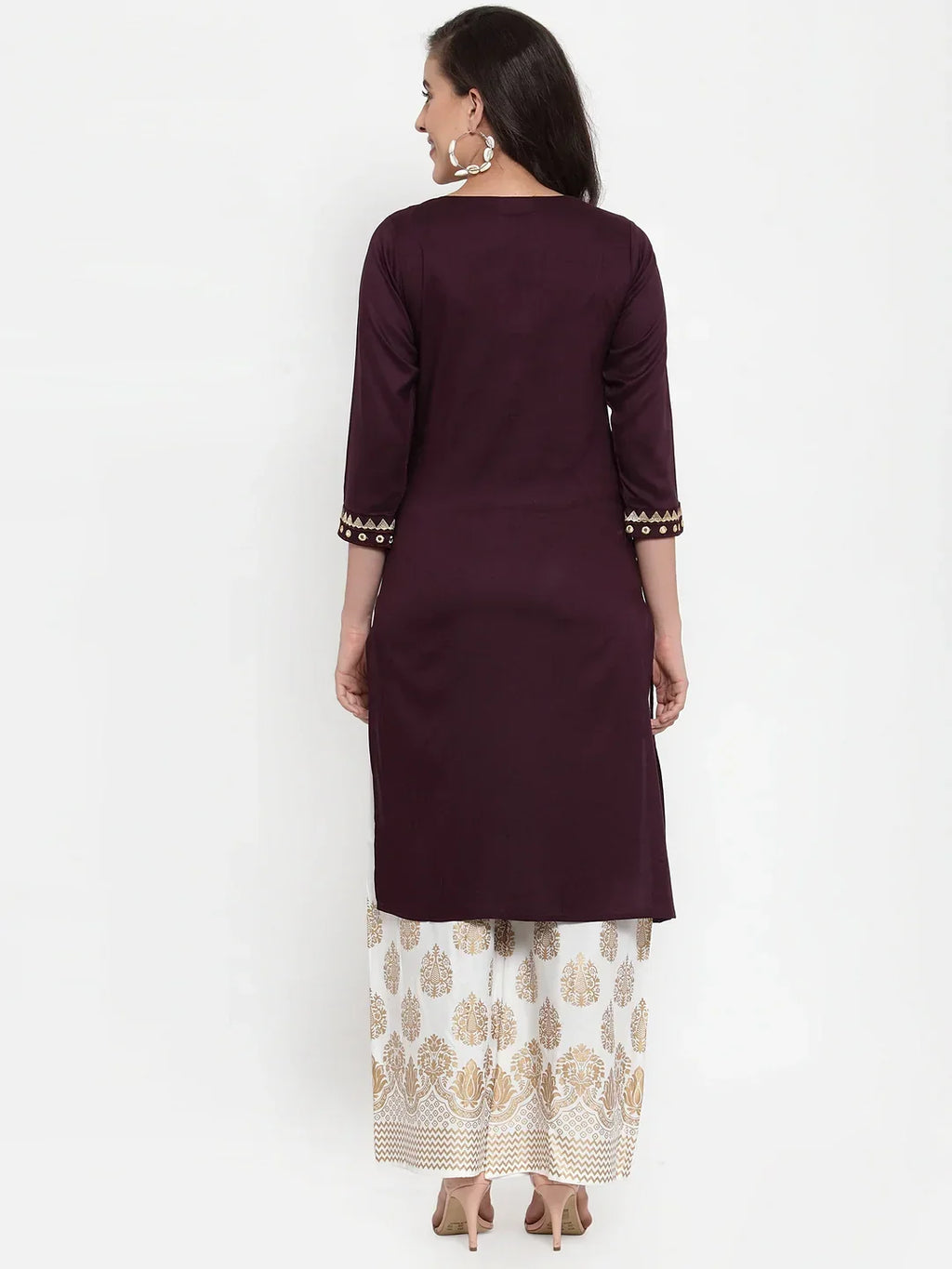 Jompers Women's Purple Embroidered Kurta with Palazzos | Grocsy