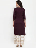 Jompers Women's Purple Embroidered Kurta with Palazzos | Grocsy
