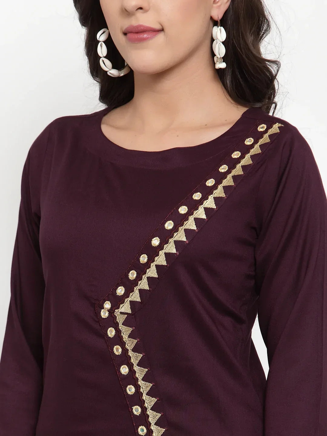 Jompers Women's Purple Embroidered Kurta with Palazzos | Grocsy