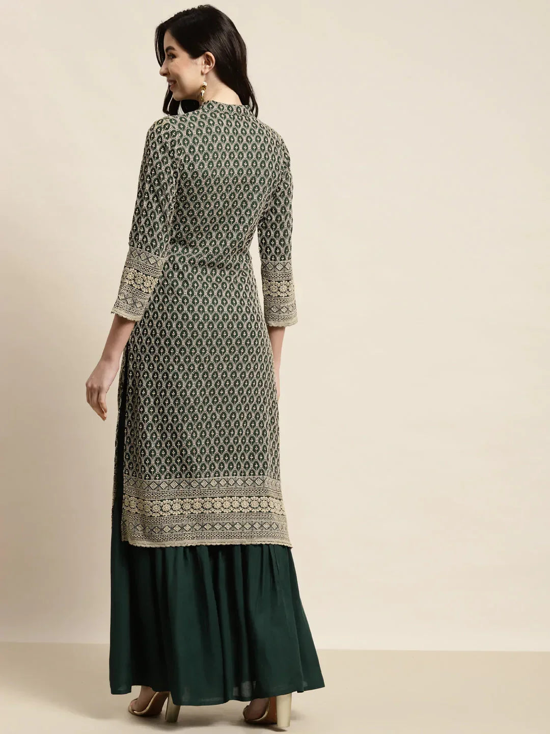 Jompers Women's Green Embroidered Kurta with Sharara | Grocsy