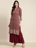 Jompers Women's Maroon Embroidered Kurta with Sharara | Grocsy
