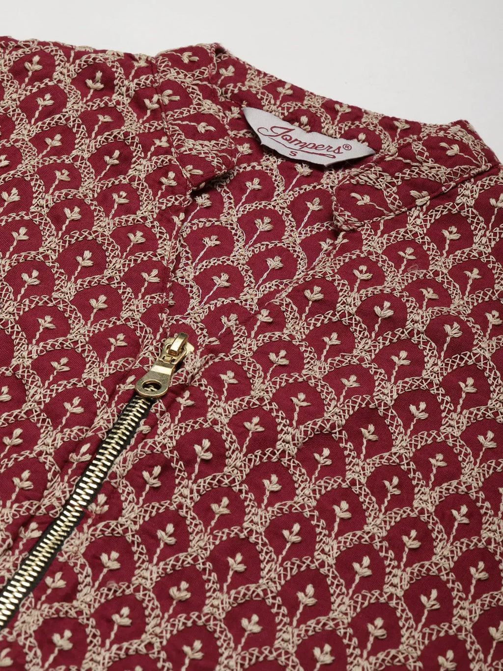 Jompers Women's Maroon Embroidered Kurta with Sharara | Grocsy