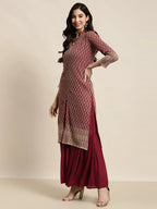 Jompers Women's Maroon Embroidered Kurta with Sharara | Grocsy
