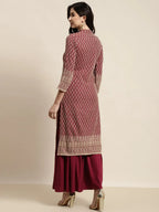Jompers Women's Maroon Embroidered Kurta with Sharara | Grocsy