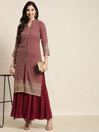 Jompers Women's Maroon Embroidered Kurta with Sharara | Grocsy