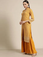 Jompers Women's Mustard Embroidered Kurta with Sharara - Mustard | Grocsy