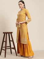 Jompers Women's Mustard Embroidered Kurta with Sharara - Mustard | Grocsy