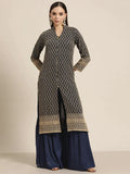 Jompers Women's Navy Embroidered Kurta with Sharara - Navy Blue | Grocsy