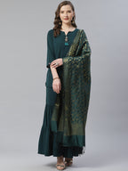 Jompers Women Green & Golden Solid Kurti with Sharara & Woven Design Dupatta | Grocsy