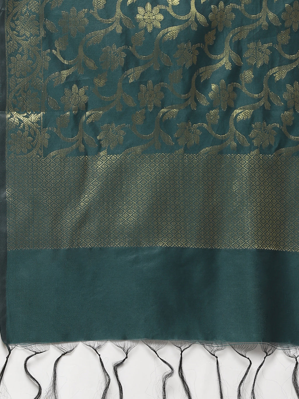 Jompers Women Green & Golden Solid Kurti with Sharara & Woven Design Dupatta | Grocsy