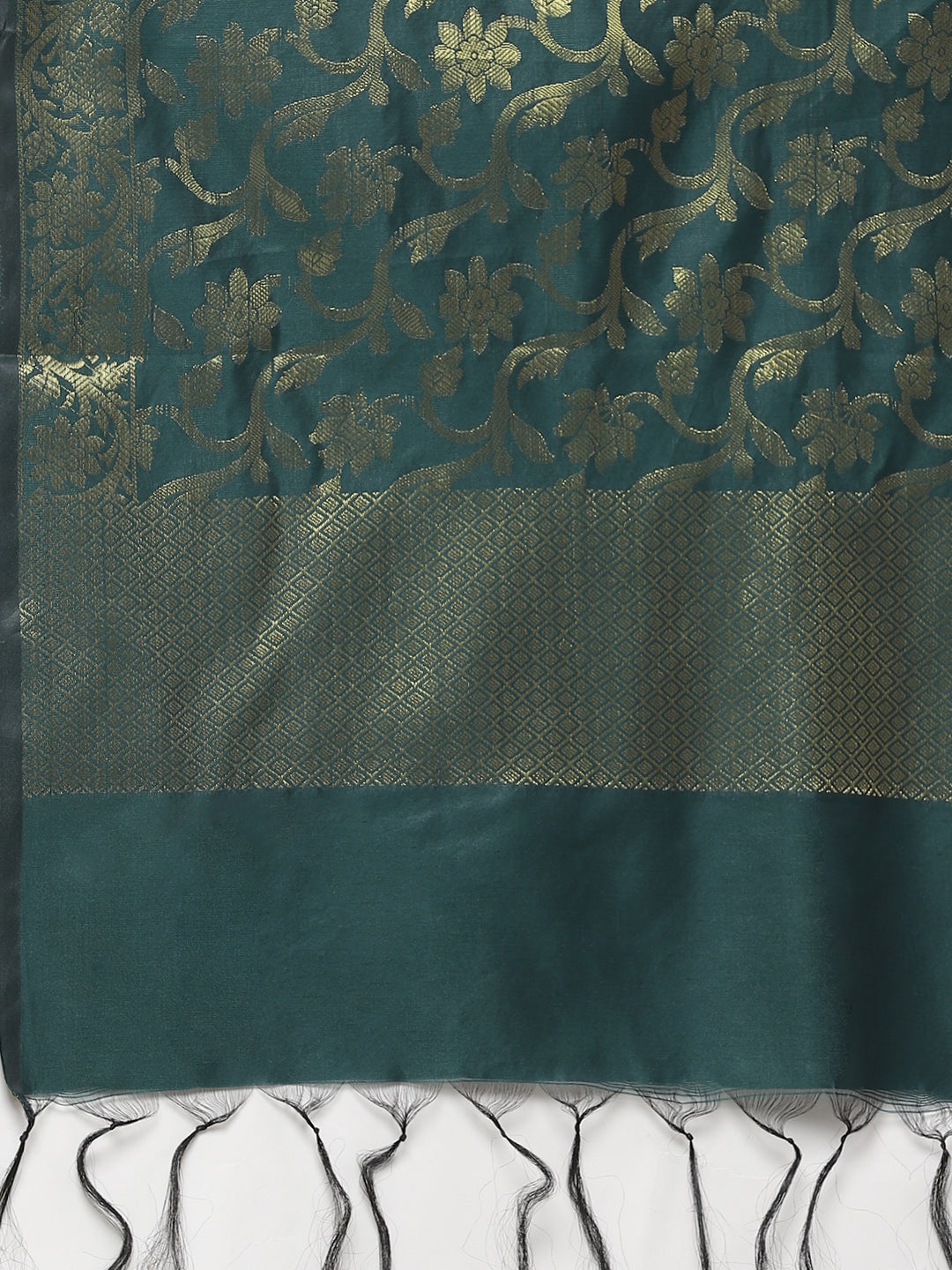 Jompers Women Green & Golden Solid Kurti with Sharara & Woven Design Dupatta | Grocsy