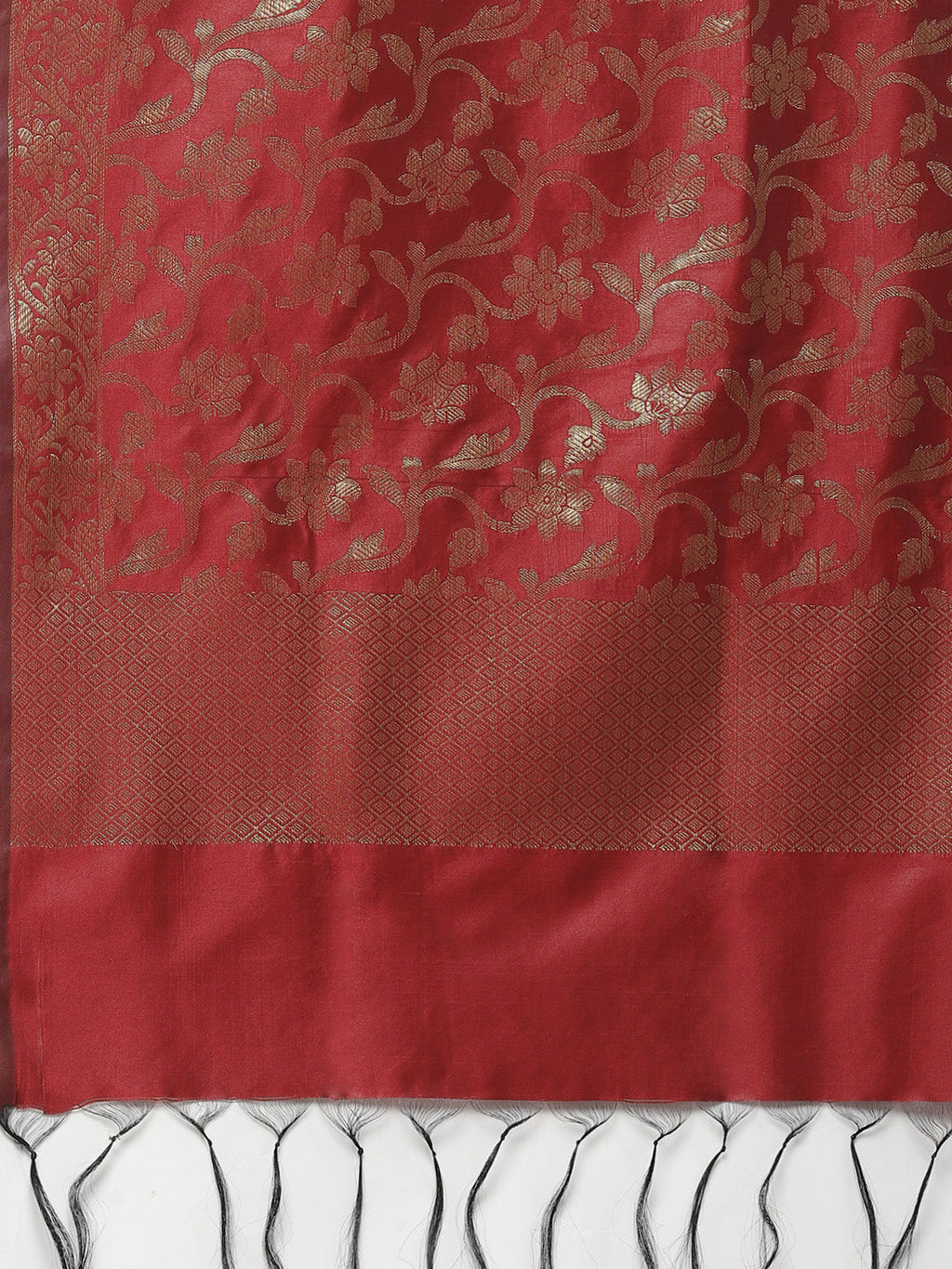 Jompers Women Maroon & Golden Solid Kurti with Sharara & Woven Design Dupatta | Grocsy
