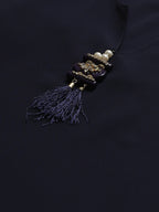Jompers Women Navy Blue & Golden Solid Kurti with Sharara & Woven Design Dupatta | Grocsy