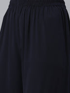 Jompers Women Navy Blue & Golden Solid Kurti with Sharara & Woven Design Dupatta | Grocsy