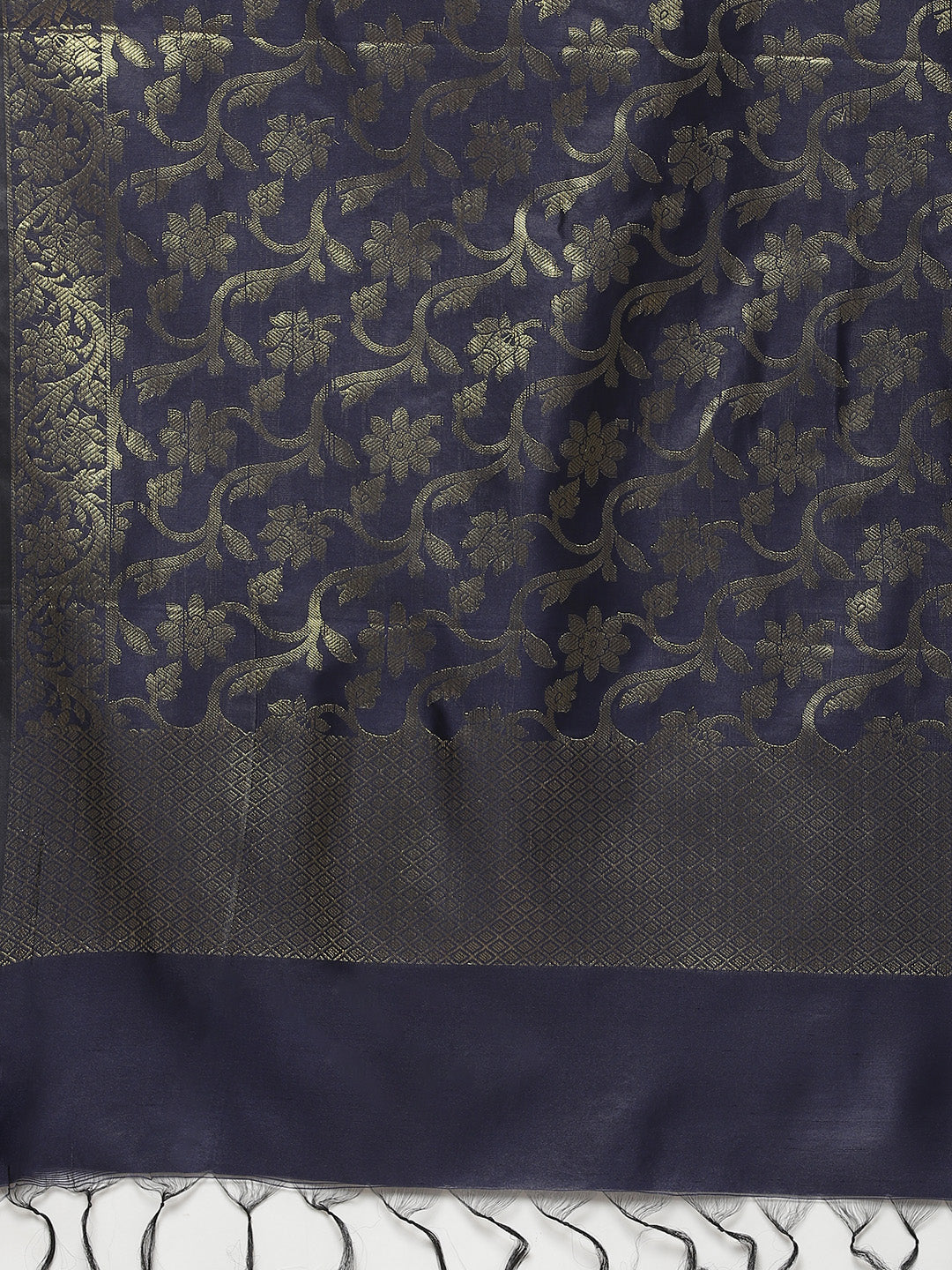Jompers Women Navy Blue & Golden Solid Kurti with Sharara & Woven Design Dupatta | Grocsy