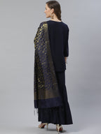 Jompers Women Navy Blue & Golden Solid Kurti with Sharara & Woven Design Dupatta | Grocsy
