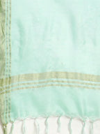 Jompers Women's Turquoise Blue Woven Design Gotta Patti Kurta with Sharara & Dupatta | Grocsy
