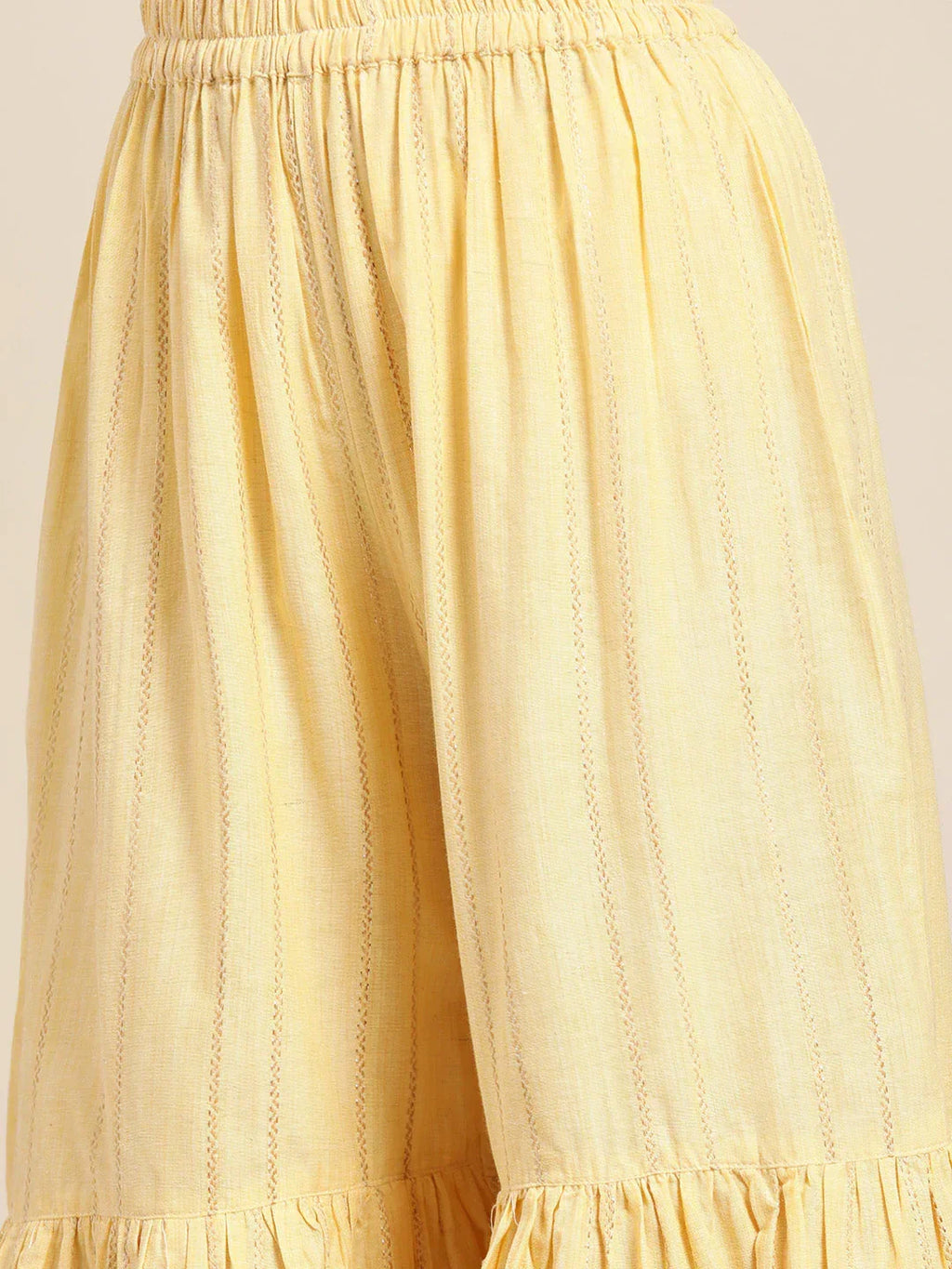 Jompers Women's Yellow Woven Design Gotta Patti Kurta with Sharara & Dupatta | Grocsy