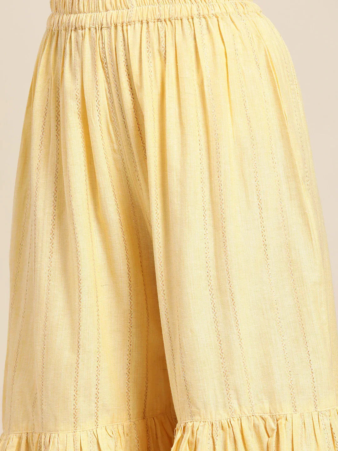 Jompers Women's Yellow Woven Design Gotta Patti Kurta with Sharara & Dupatta | Grocsy