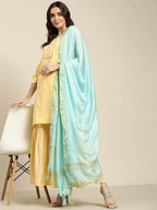 Jompers Women's Yellow Woven Design Gotta Patti Kurta with Sharara & Dupatta | Grocsy