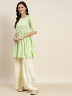 Jompers Women's Green Kurta with Sharara & Dupatta - Green | Grocsy